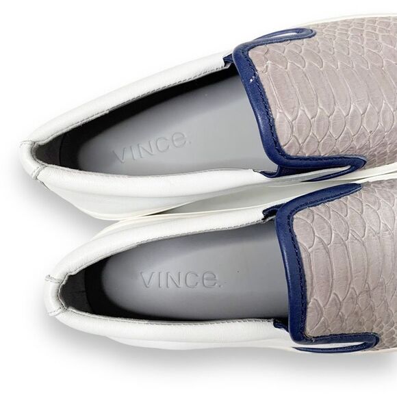 Vince Two-Tone Ivory Gray Banler Crocodile Snake Skin Slip Ons Women’s Size 6.5M - Picture 7 of 10